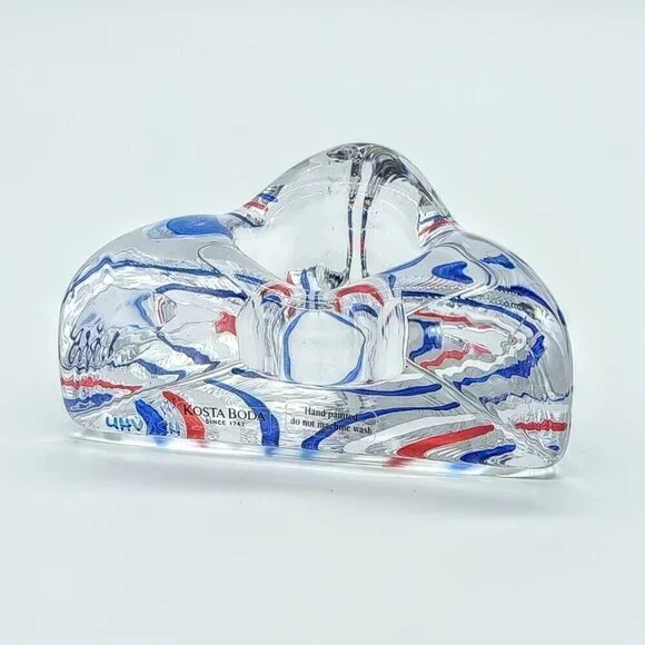 Kosta Boda Ulrica Hydman Vallien Hand-Painted Triangle Art Glass Candle Holder - Picture 3 of 6